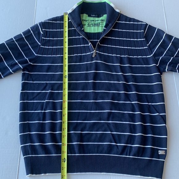ERMENEGILDO ZEGNA - ZEGNA SPORT Navy & White Striped Sweater Quarter Zip Size L - Picture 9 of 14